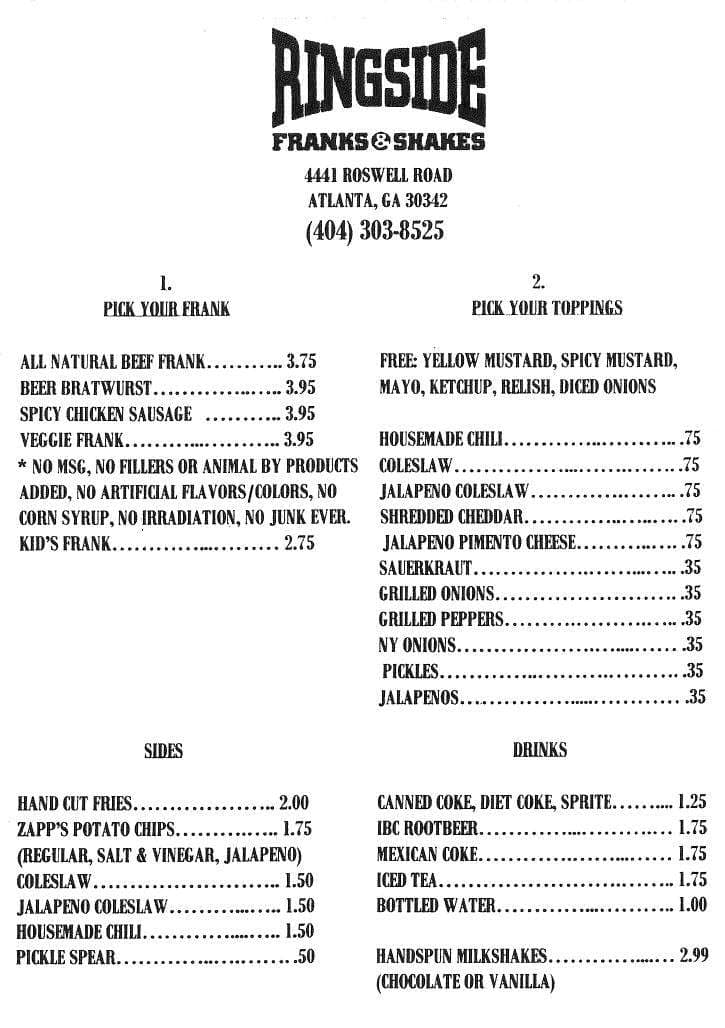Ringside Franks & Shakes Menu Urbanspoon/Zomato
