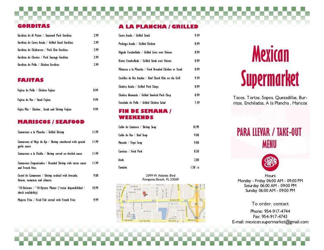 Menu at Mexican Supermarket, Pompano Beach, W Atlantic Boulevard