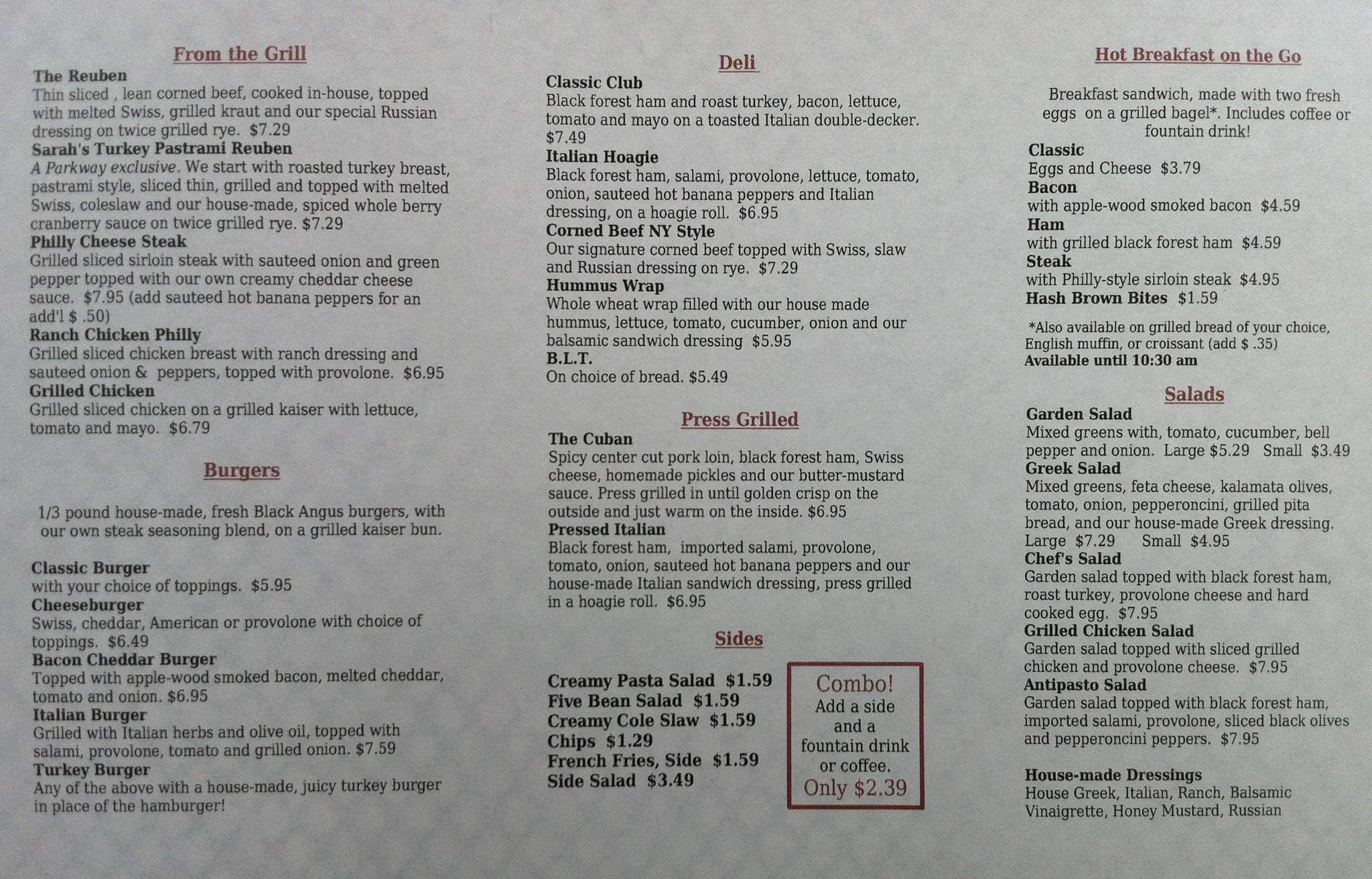 Parkway Deli Menu, Menu for Parkway Deli, Fairlawn, Cleveland