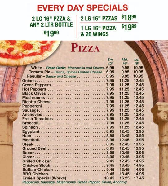 Ernie's Pizza Menu, Menu for Ernie's Pizza, Oxford Circle, Philadelphia ...