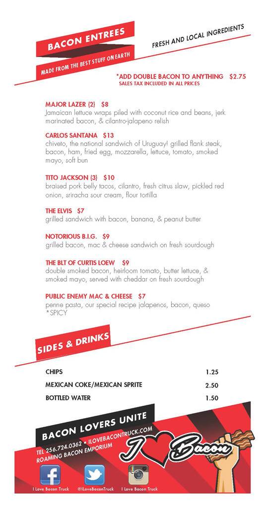 I Love Bacon Truck Menu Menu For I Love Bacon Truck
