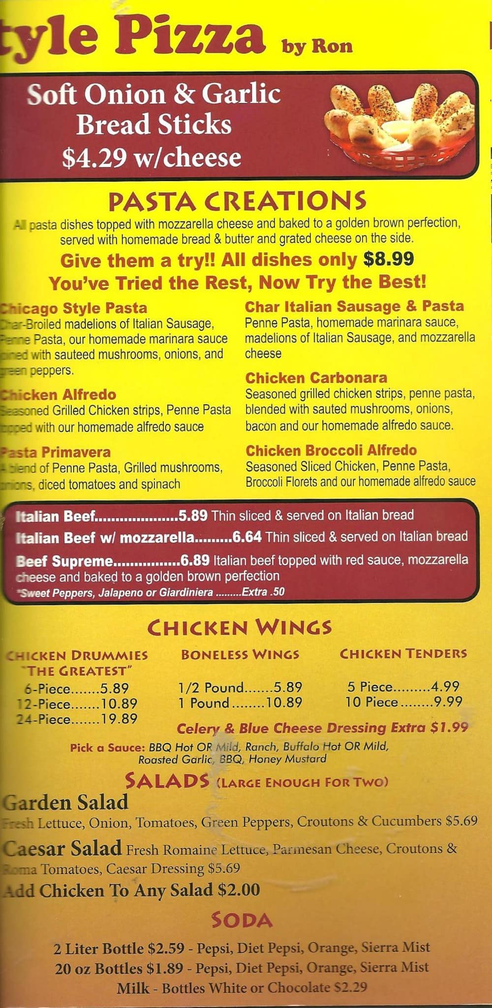 Menu at Upper Crust Pizzeria, Pell Lake