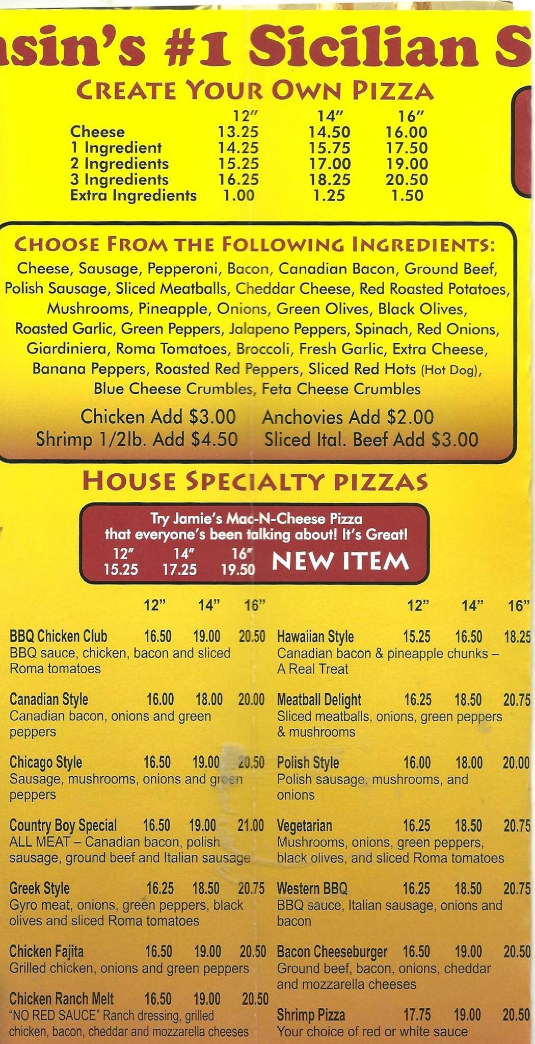 Menu at Upper Crust Pizzeria, Pell Lake