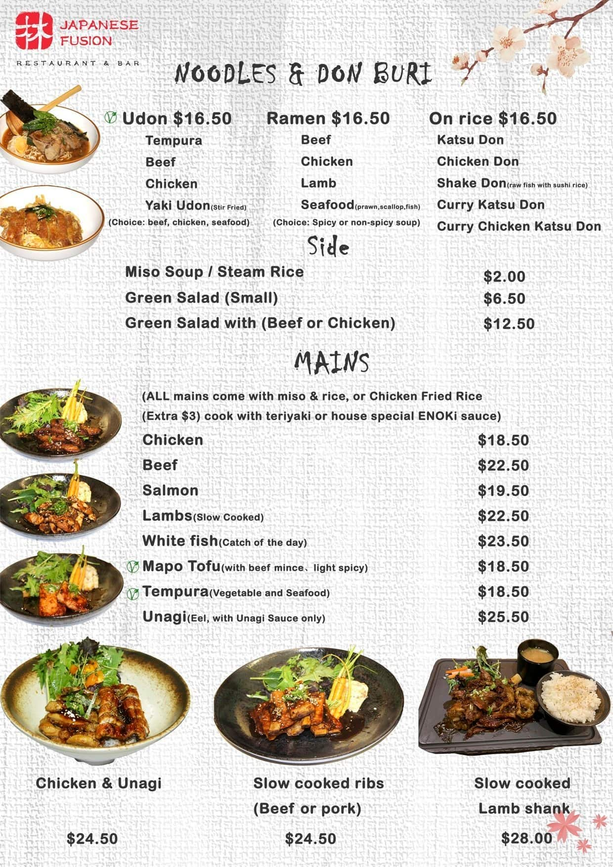 Menu at Enoki restaurant, Wellington