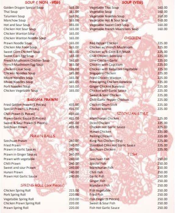 Menu of Golden Dragon Park Street Area Kolkata