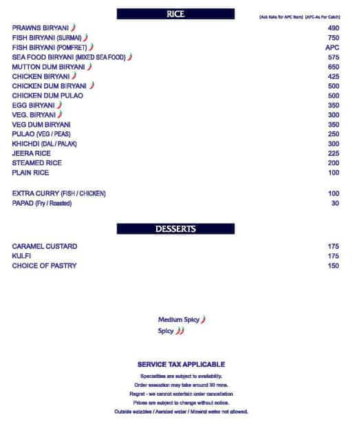 Gajalee menu