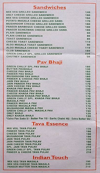Green Chilly menu