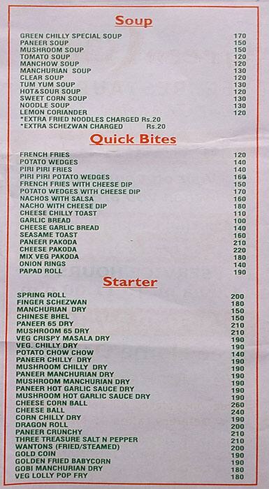 Green Chilly menu