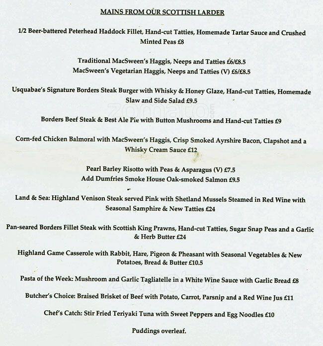 Menu at Usquabae Whisky Bar And Larder, Edinburgh