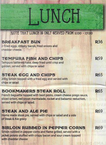 Menu at Steak & Ale restaurant, Umhlanga