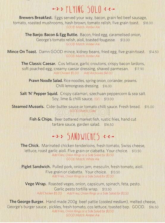 Good Brewing Menu, Menu for Good Brewing, Frankton