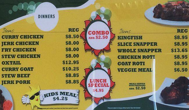 Sunrise Caribbean Whitby menu