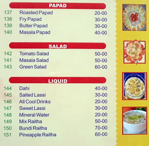 Sri Balaji Family Dhaba Padmaraonagar menu