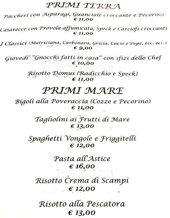 Menu di Domus Ristora 