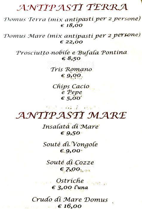 Menu di Domus Ristora 
