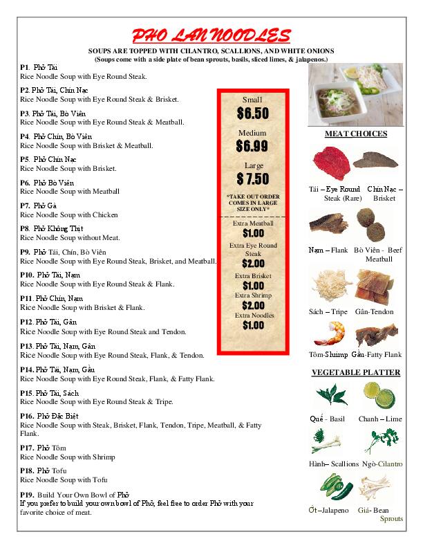 Pho Lan Asian Bistro Menu, Menu For Pho Lan Asian Bistro, Moore ...