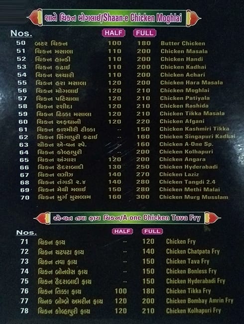 Menu at A One Chinese Mughlai & Fry, Ahmedabad