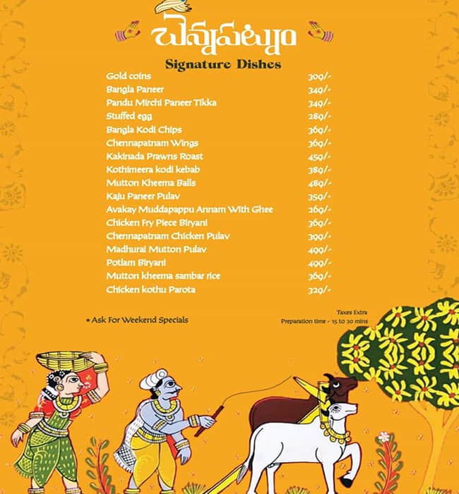 Menu of Chennapatnam, Gachibowli, Hyderabad