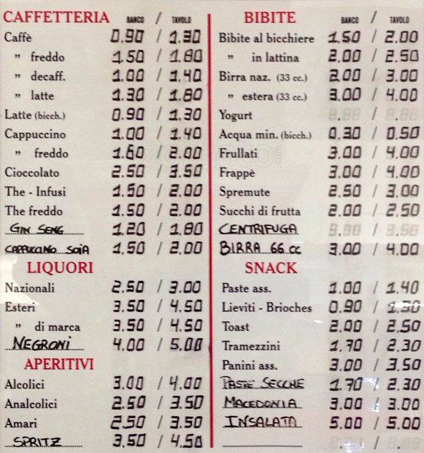 Menu di Bar Clementi 