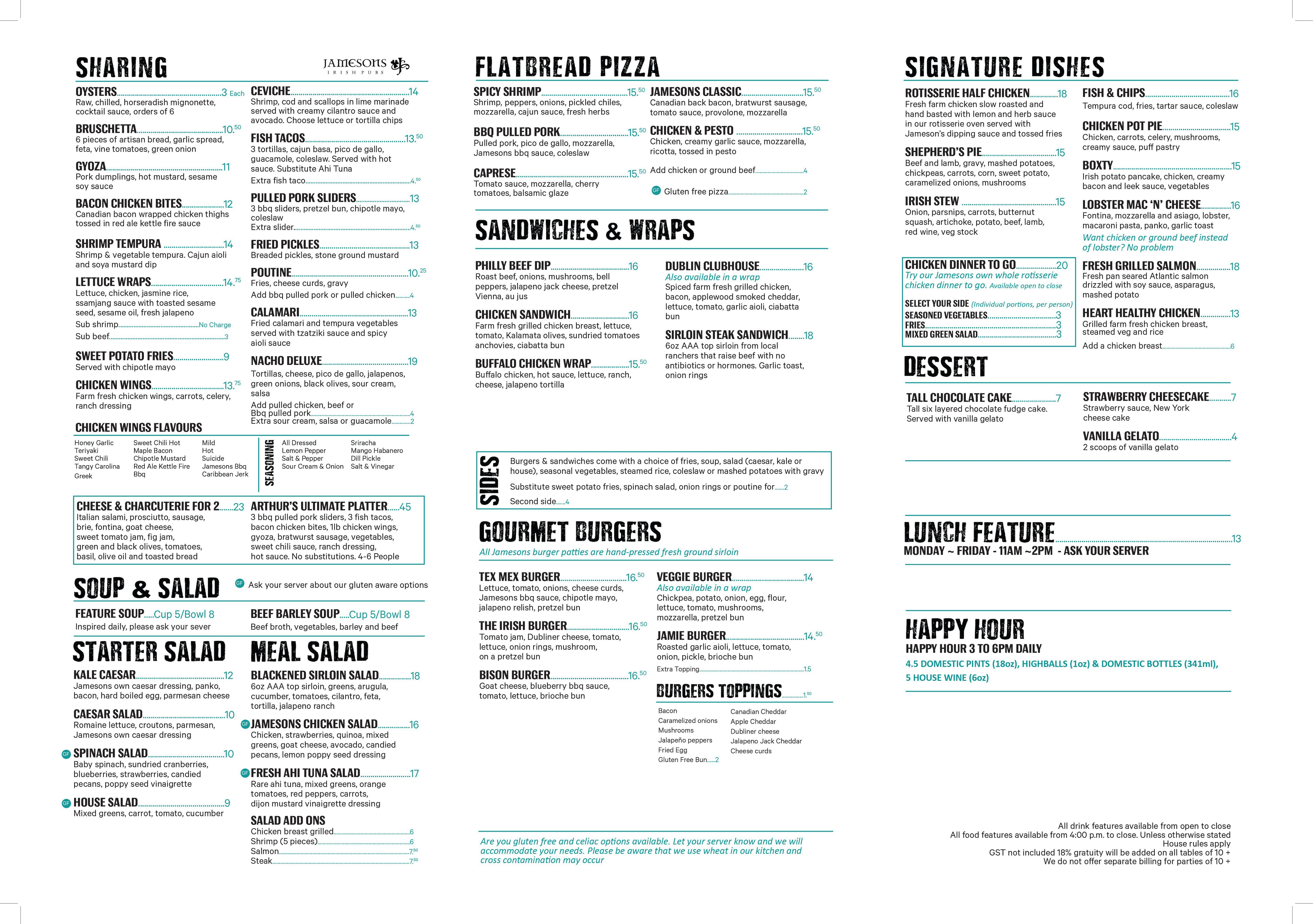 jameson's bar and kitchen menu