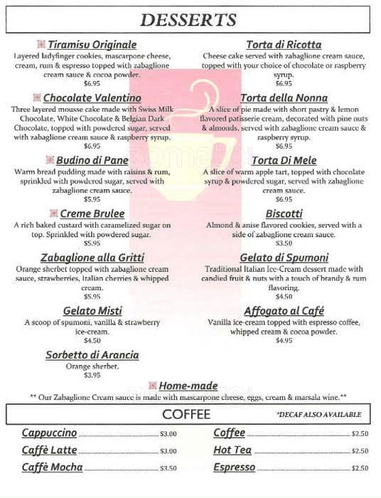 Menu at Mangia Bene Restaurant, Martinez