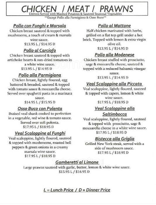 Menu at Mangia Bene Restaurant, Martinez