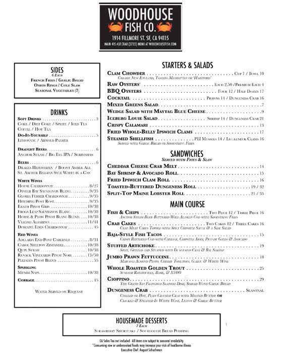Woodhouse Fish Company Menu, Menu for Woodhouse Fish Company, Lower