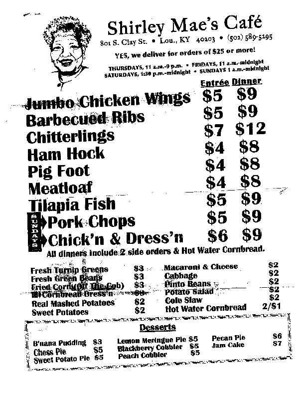 Shirley Mae's Cafe Menu, Menu for Shirley Mae's Cafe, Medical Center