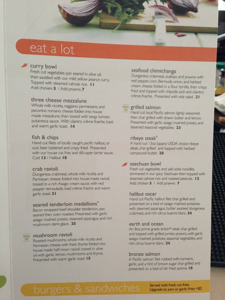 Menu at The Loft restaurant, Bellingham