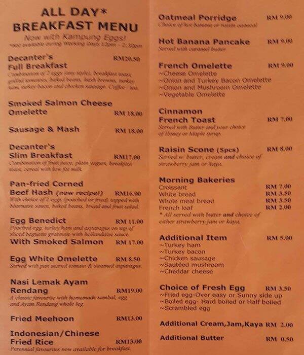 Decanter Menu, Menu for Decanter, Bukit Damansara, Kuala Lumpur