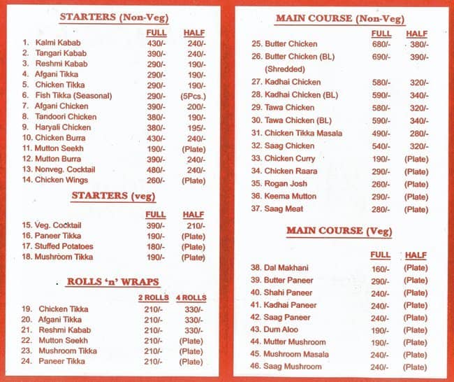 Menu of Bridges, Karol Bagh, New Delhi