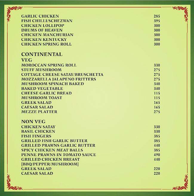 Menu at The Habitat, Nagpur