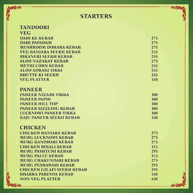 Menu at The Habitat, Nagpur