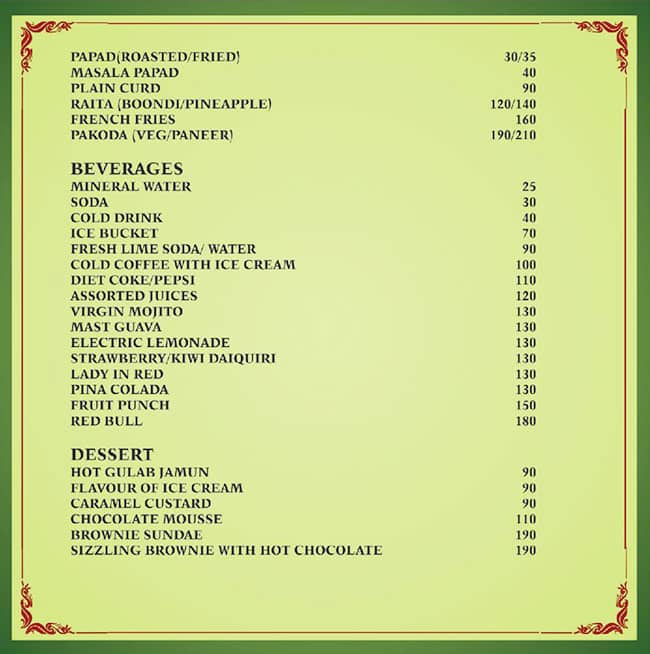 Menu at The Habitat, Nagpur