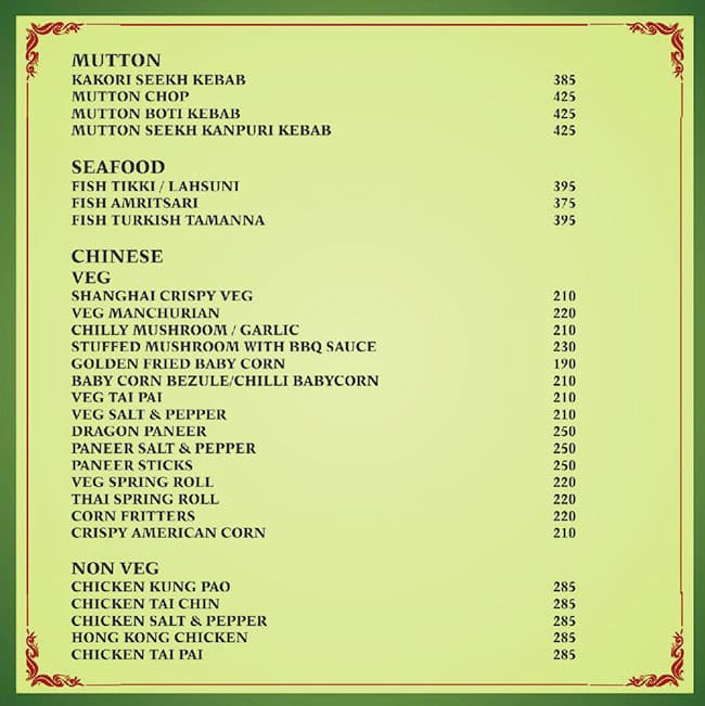 Menu at The Habitat, Nagpur