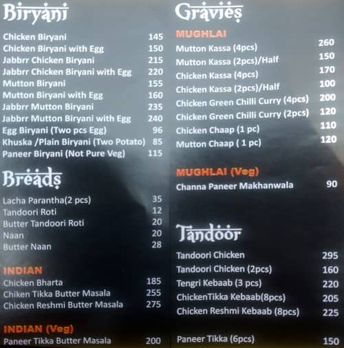 Menu of Jabbrr Afghani, Sector 5, Salt Lake, Kolkata