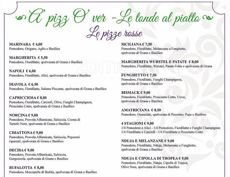 Menu di Chiù sapore - Via Ugo Ojetti 