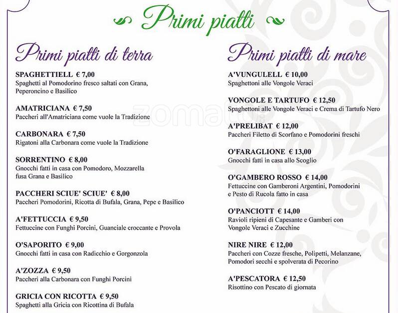 Menu di Chiù sapore - Via Ugo Ojetti 