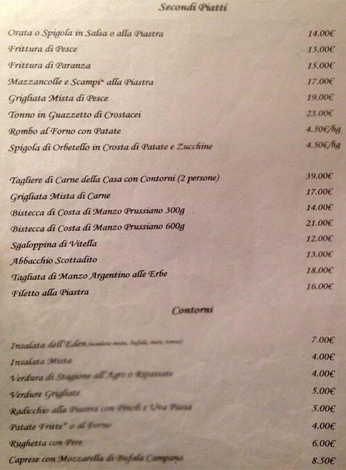 Eden Ristorante Menu Menu For Eden Ristorante Gianicolense Roma