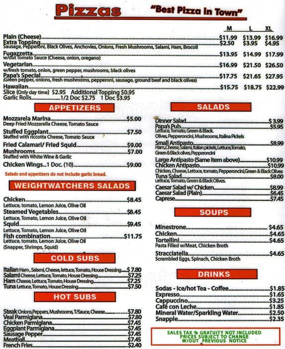 Papa Piccolo Pizzeria Menu, Menu for Papa Piccolo Pizzeria, Kendall/Pinecrest, Miami
