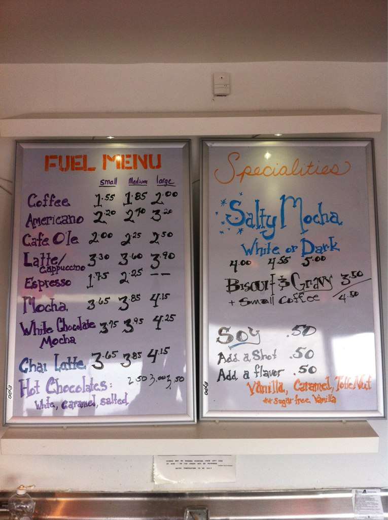 Fuel Coffee menu