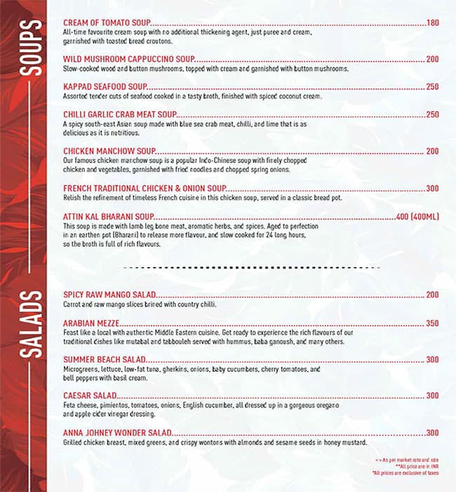 Menu of Paragon Restaurant Since 1939, St. Marks Road, Bangalore