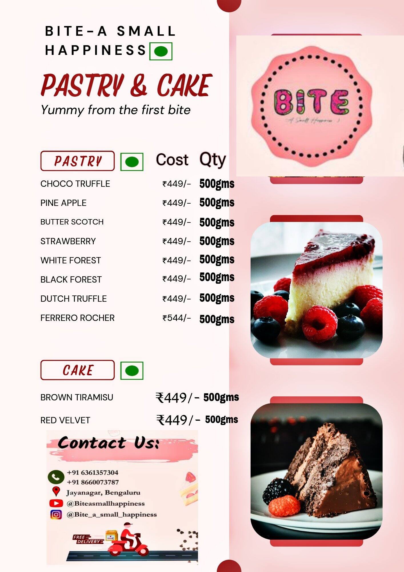 Menu of Bite A Small Happiness, Jayanagar, Bangalore