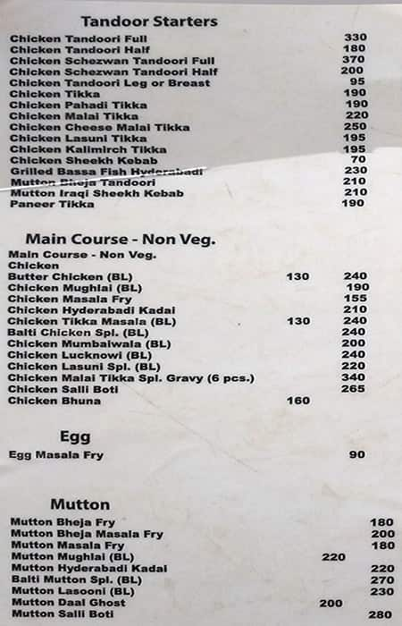 Menu of Light Of Bharat, Dadar Shivaji Park, Mumbai