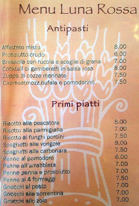 Menu di Ristorante Pizzeria Luna Rossa 