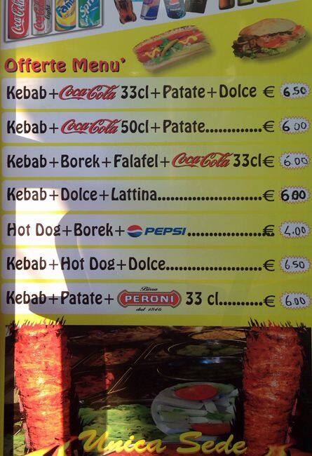Menu di İstanbul Kebab Turco 