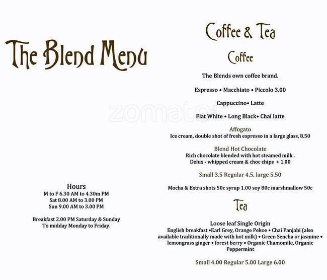 The Blend Menu, Menu for The Blend, Old Toongabbie, Sydney - Urbanspoon ...