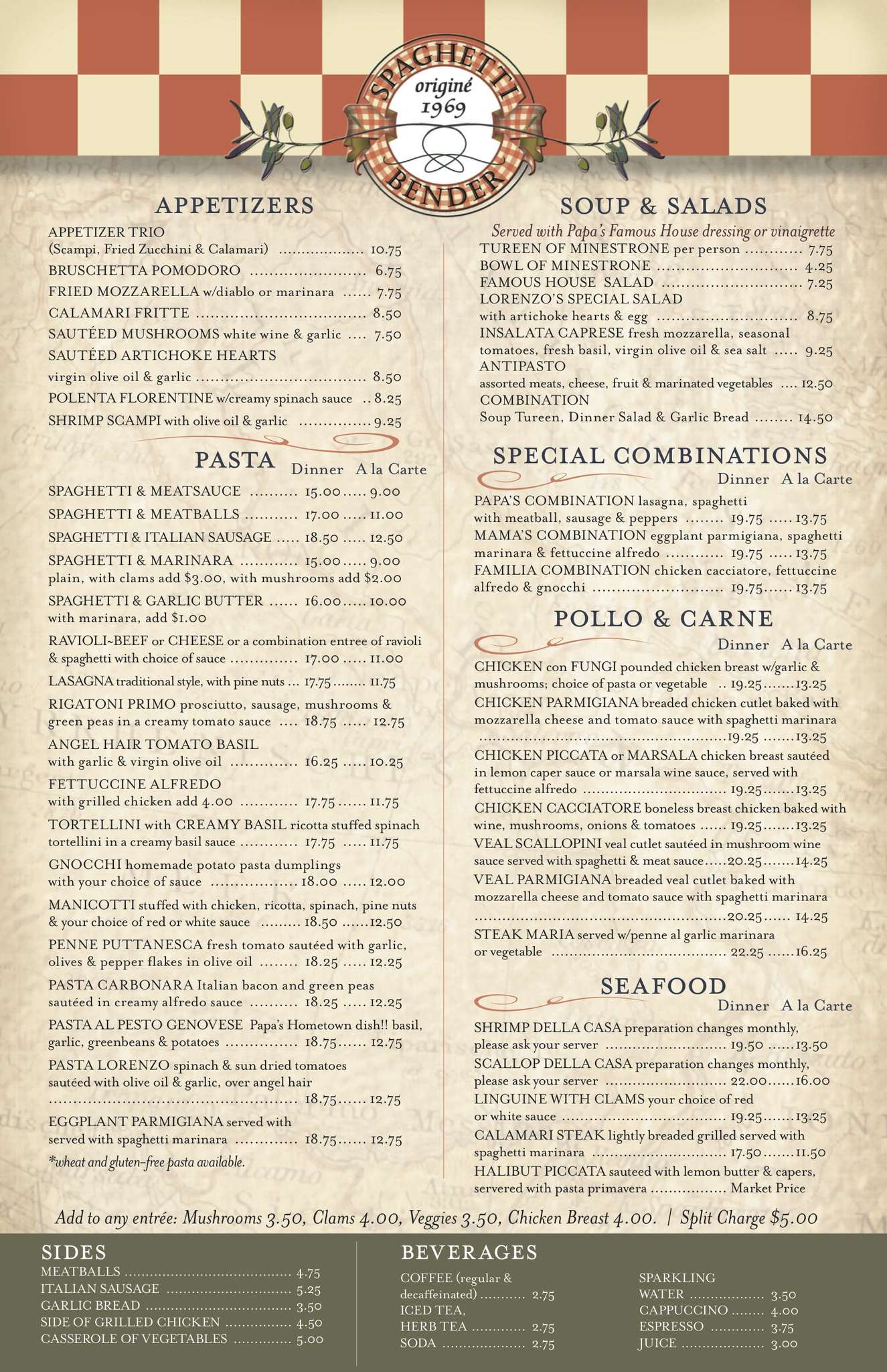 Spaghetti Bender Menu, Menu for Spaghetti Bender, Newport Beach, Orange