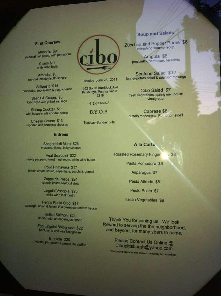 cibo menu prices