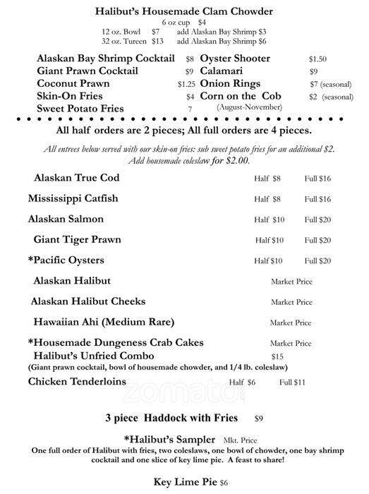 Original Halibut's Menu, Menu for Original Halibut's, Alberta, Portland